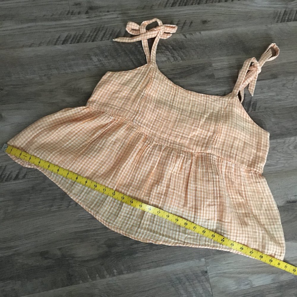 Old Navy NWT 100% Cotton Orange Gingham Smocked Tie Shoulder Tank Large - Picture 15 of 16